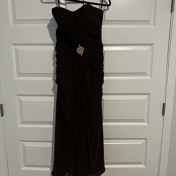 Bari Jay Brown Strapless Dress with Jeweled Accent - Picture 2 of 12